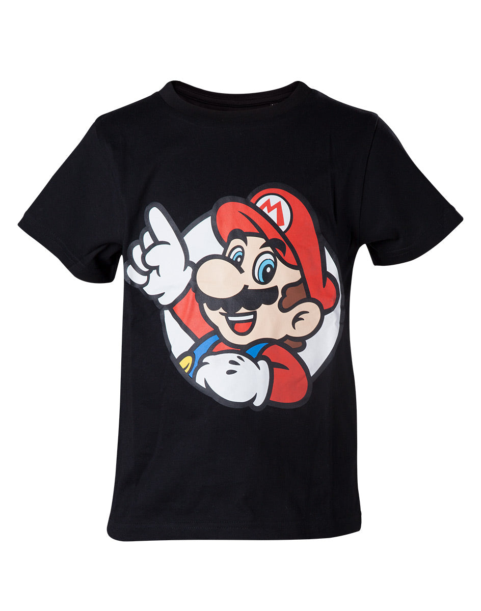 Sort t-shirt med Super Mario på fronten af t-shirt