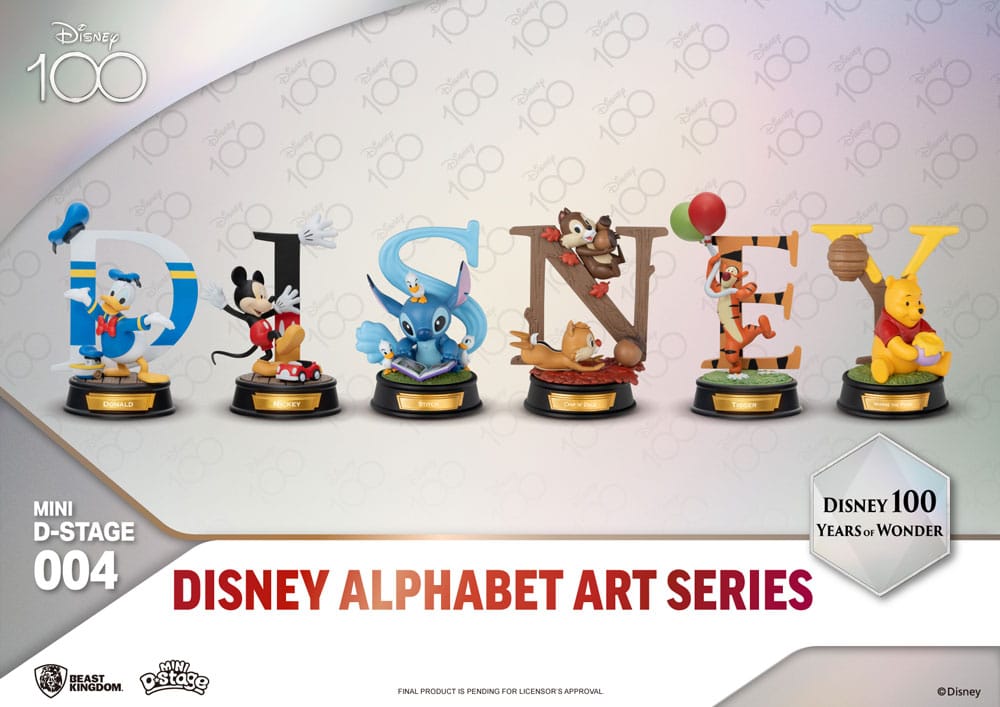 Disney Mini-Diorama-Bühnenstatuen im 6er-Pack „100 Years of Wonder“ – Disney-Alphabet-Kunst, 10 cm