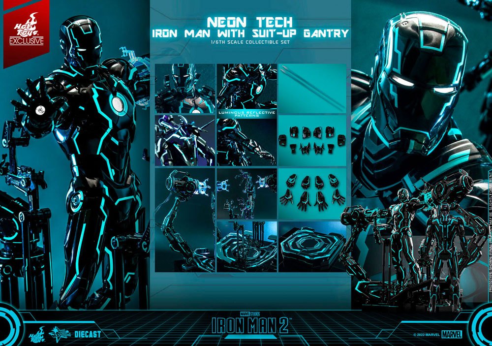 Iron Man 2 Action Figure 1/6 Neon Tech Iron Man with Suit-Up Gantry 32 cm