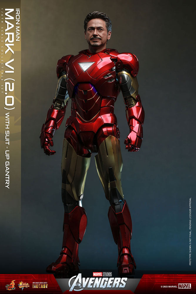 Marvel's The Avengers Movie Masterpiece Diecast Action Figure 1/6 Iron Man Mark VI (2.0) with Suit-Up Gantry 32 cm