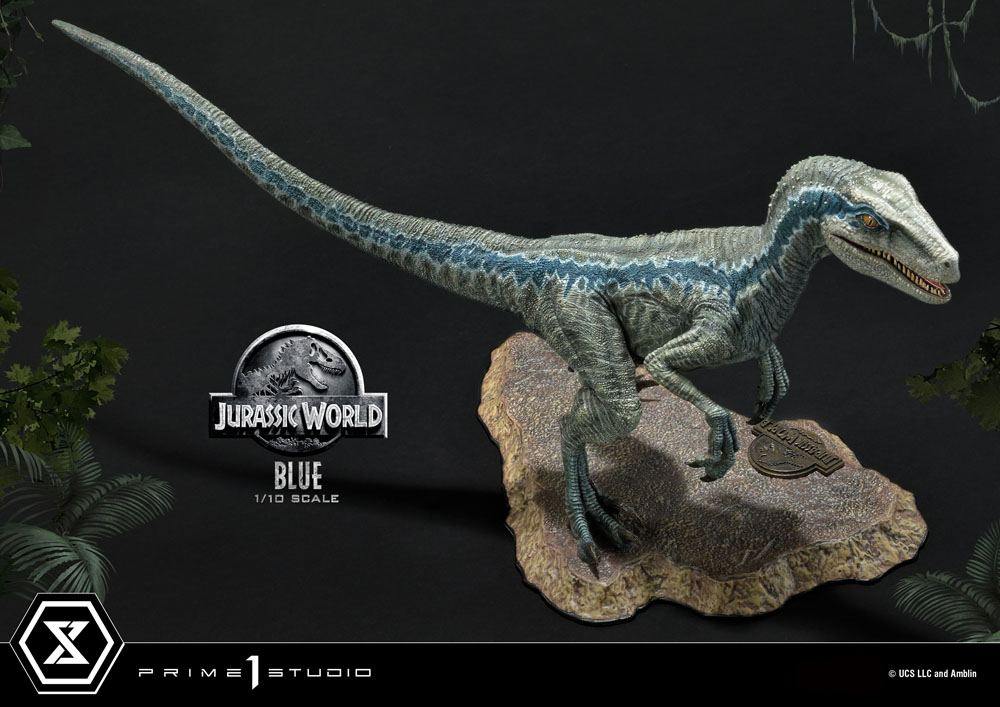 Jurassic world fallen kingdom prime collectibles statue 1/10 blue (åben mund version) 17 cm - SuperMerch.dk figur set oppe fra