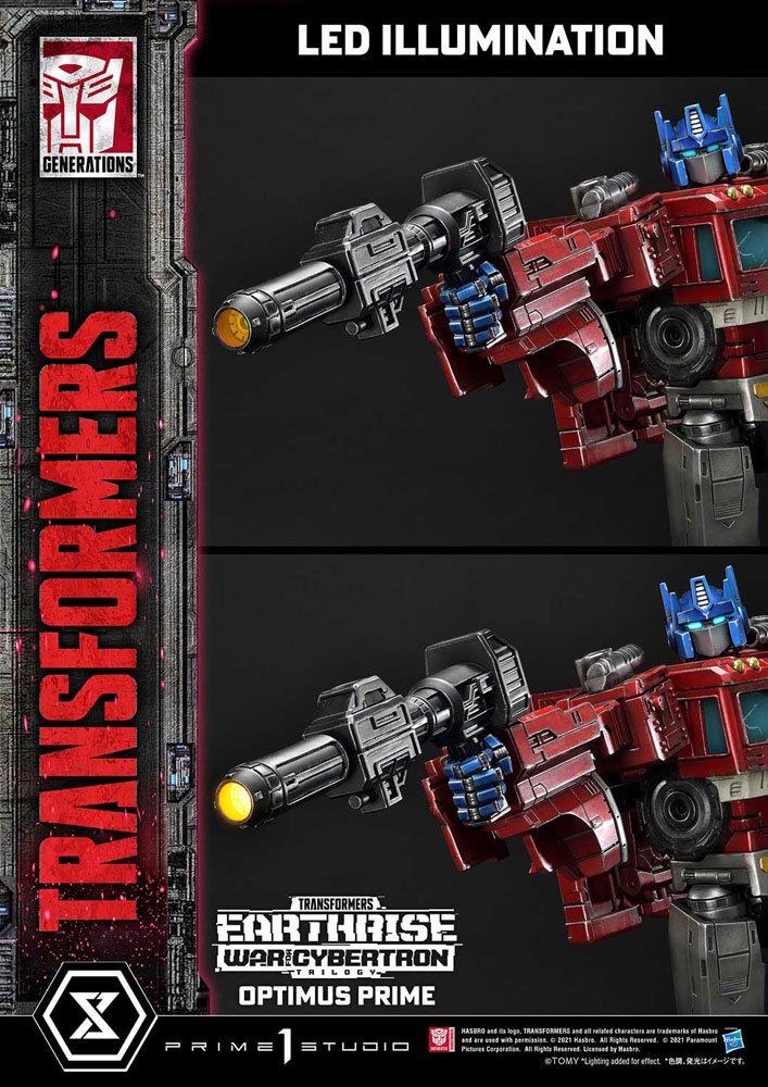 Transformers: War for Cybertron Trilogy Statue Optimus Prime 89 cm 2 pistoler en uden lys og det andet med lys i pistol