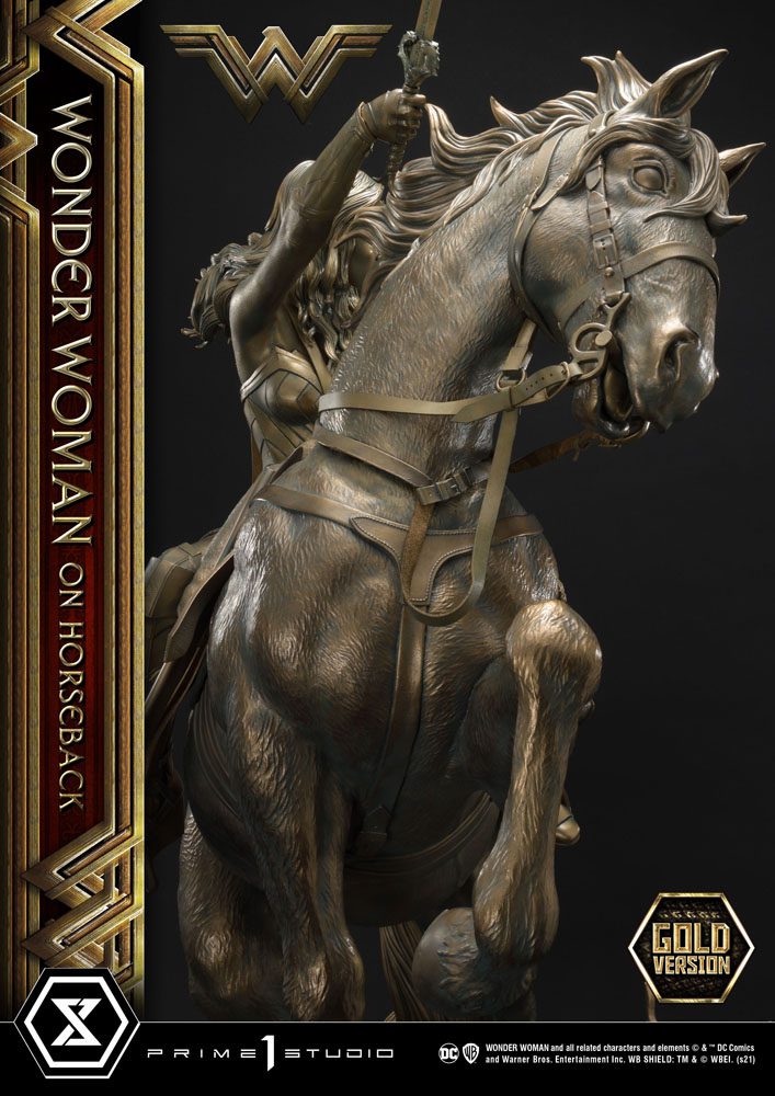 Wonder Woman Statue Wonder Woman zu Pferd Gold Version 138 cm Letzte Chance